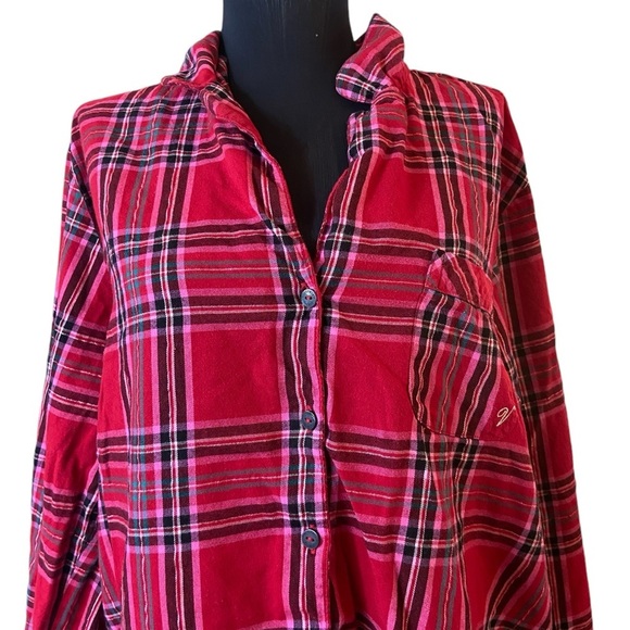 Victoria's Secret Red/Pink Plaid Button-down Pajama Top Medium - Picture 8 of 11